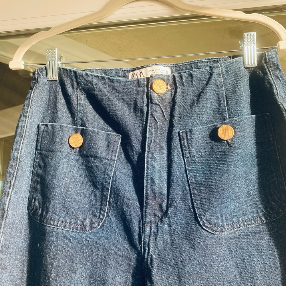 ZARA Dark Wash Flare Jeans High Rise Wide Leg Denim Pants Women 8 EU40 - Picture 2 of 8